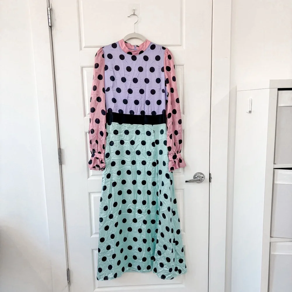 Olivia Rubin Marley Dress Silk Polka Dot Long Sleeve - Picture 7 of 13